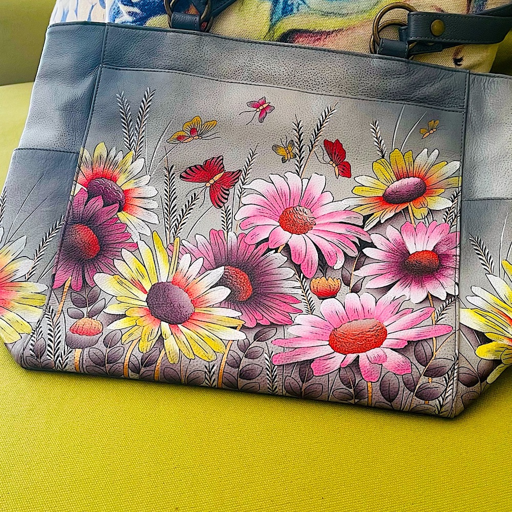 Anuschka Classic Leather Signature Wild Meadow Large Tote.